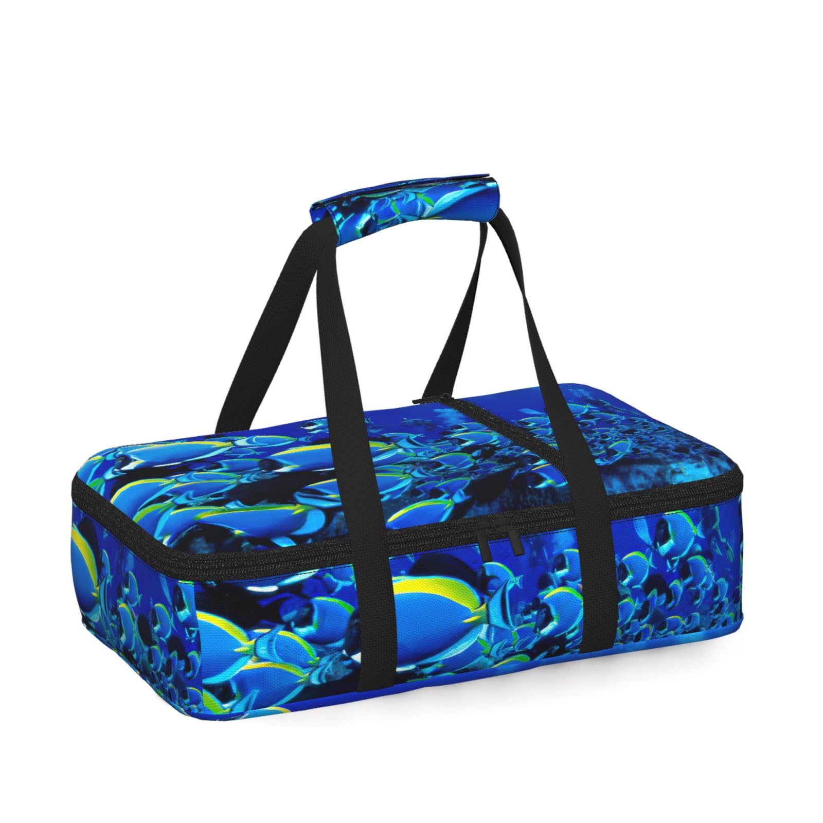Blue Fishes Ocean Print Insulated Thermal Food Storage Bag Daily Reusable Picnic Tote Lunch Box Home