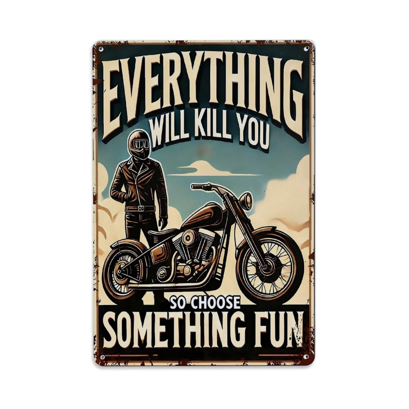 Jdfenggu Vintage Motorcycle Rider Sky Clouds Fun Retro Metal Tin Sign, Decor Art Poster For Bar, Home, Man Cave, Kitchen, Laundry Room Gift 8X12inch