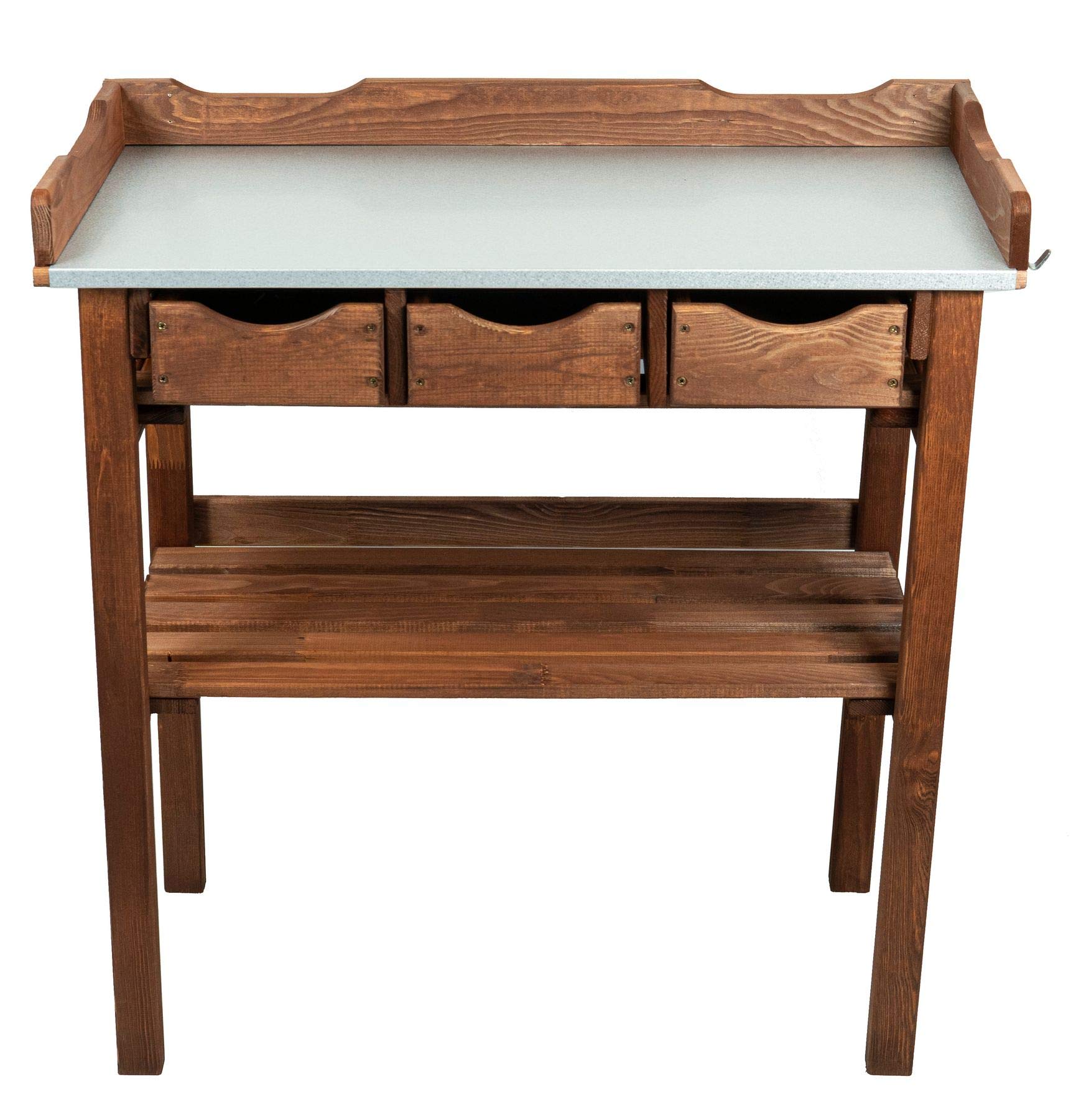 Table De Jardinage En Pin Avec Plan Galvanisé - 78x38x112cm, Étagère Et Tiroirs - Pour Balcon Ou Terrasse