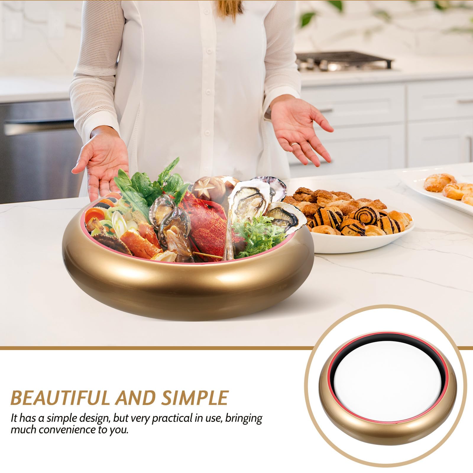 MAGICLULU Plat de Service à Sushi Rond en Plastique Or, Assiette à Sushis Pratique et Élégante pour Saumon, pour Présentation Simple et Raffinée
