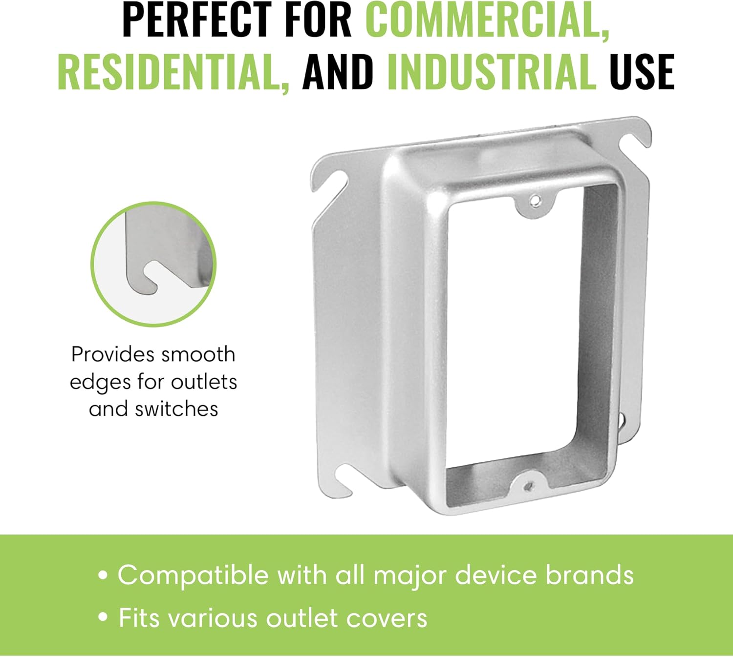 SELECT 5 Pack 1-1/2-Inch Raised 4-Inch Square (4S) One Gang Plaster Ring with Angled Slots, Mud Ring for Wiring Connections, Housing Receptacles & Switches