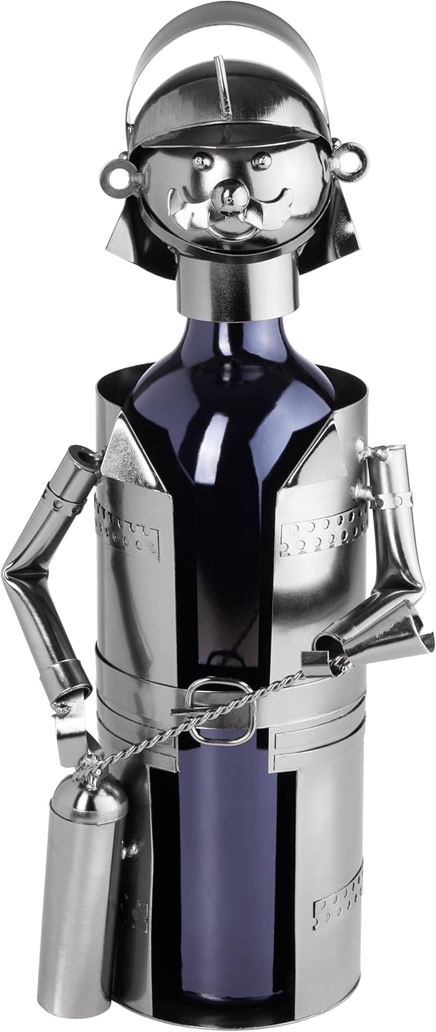 BRUBAKER Wine Bottle Holder Firefighter - Metal Sculpture - Wine Rack Decor - Tabletop - with Greeting Card