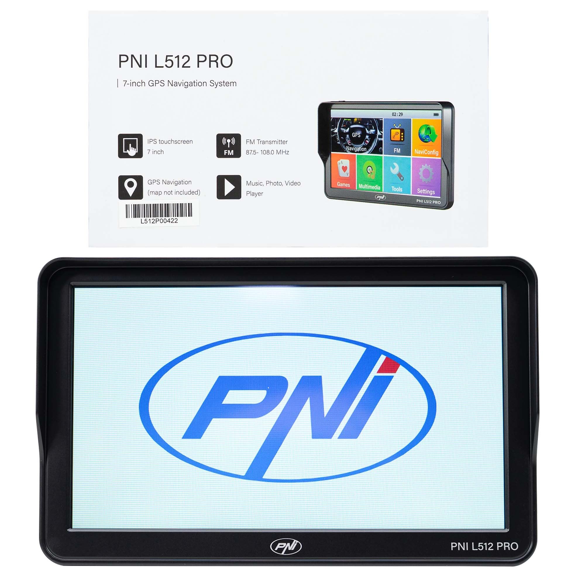 Sistema de navegación GPS PNI L512 Pro con Parasol, 7 Pulgadas, 800 MHz, 512 MB DDR, 16 GB de Memoria Interna, transmisor FM