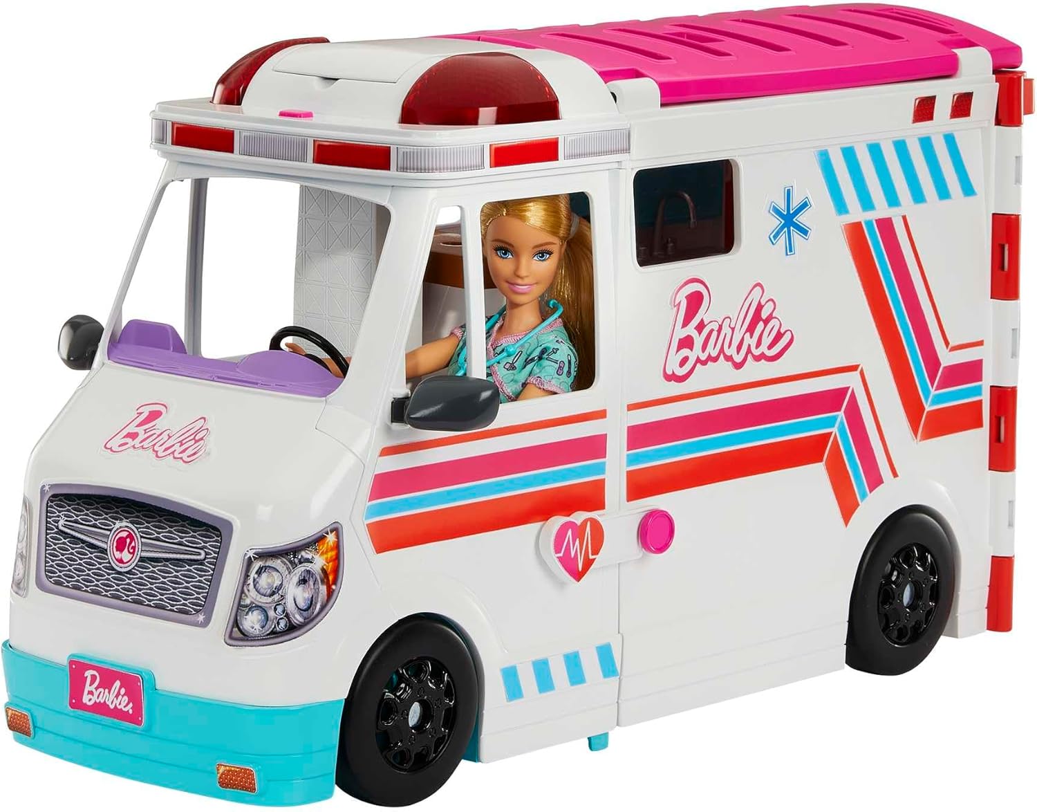 Askshy Barbie Toys, Transforming Ambulance and Clinic Playset with Lights, Sounds and 20  Accessories, Care Clinic, HKT79