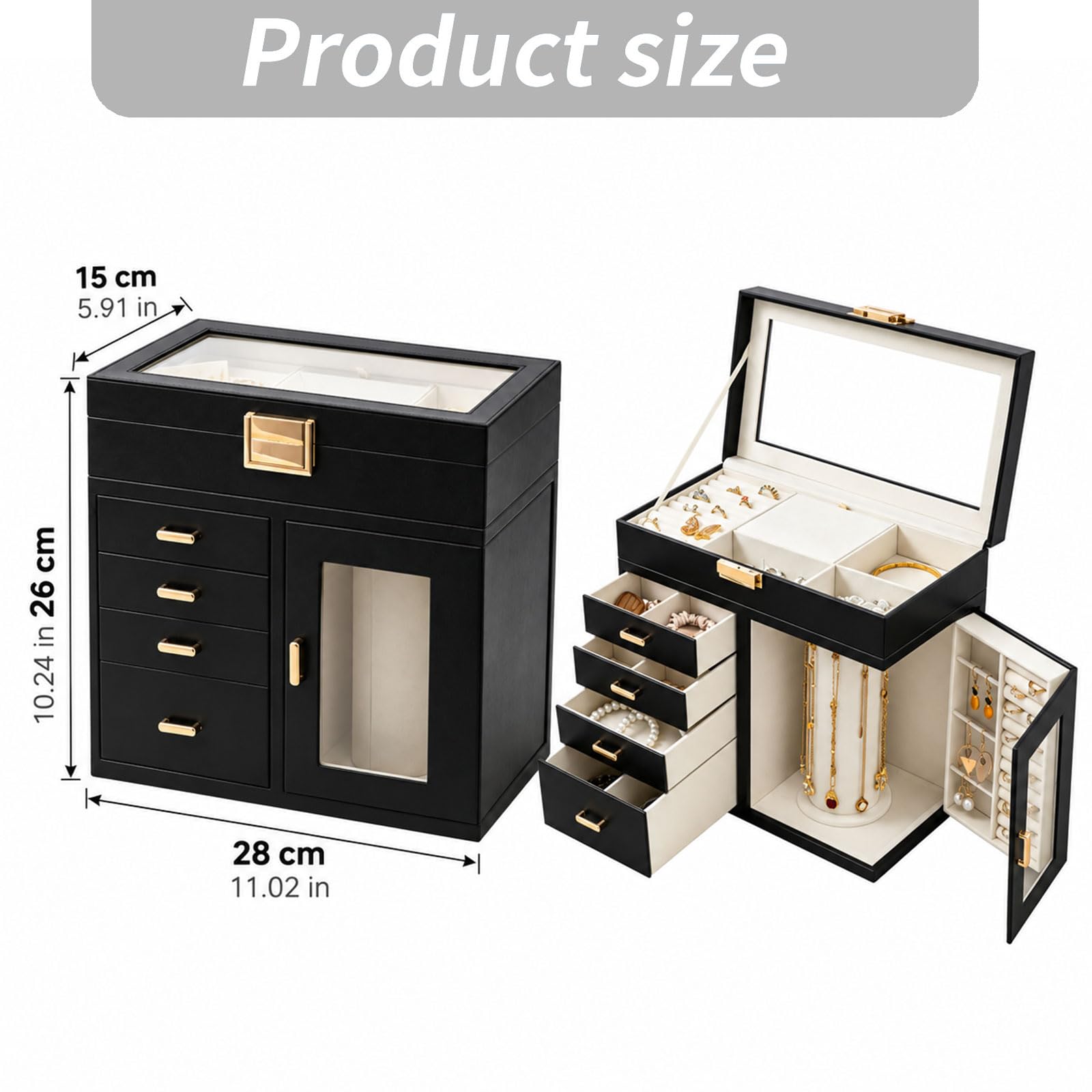Organizador de joyas Vanity con apertura de vías y cajones