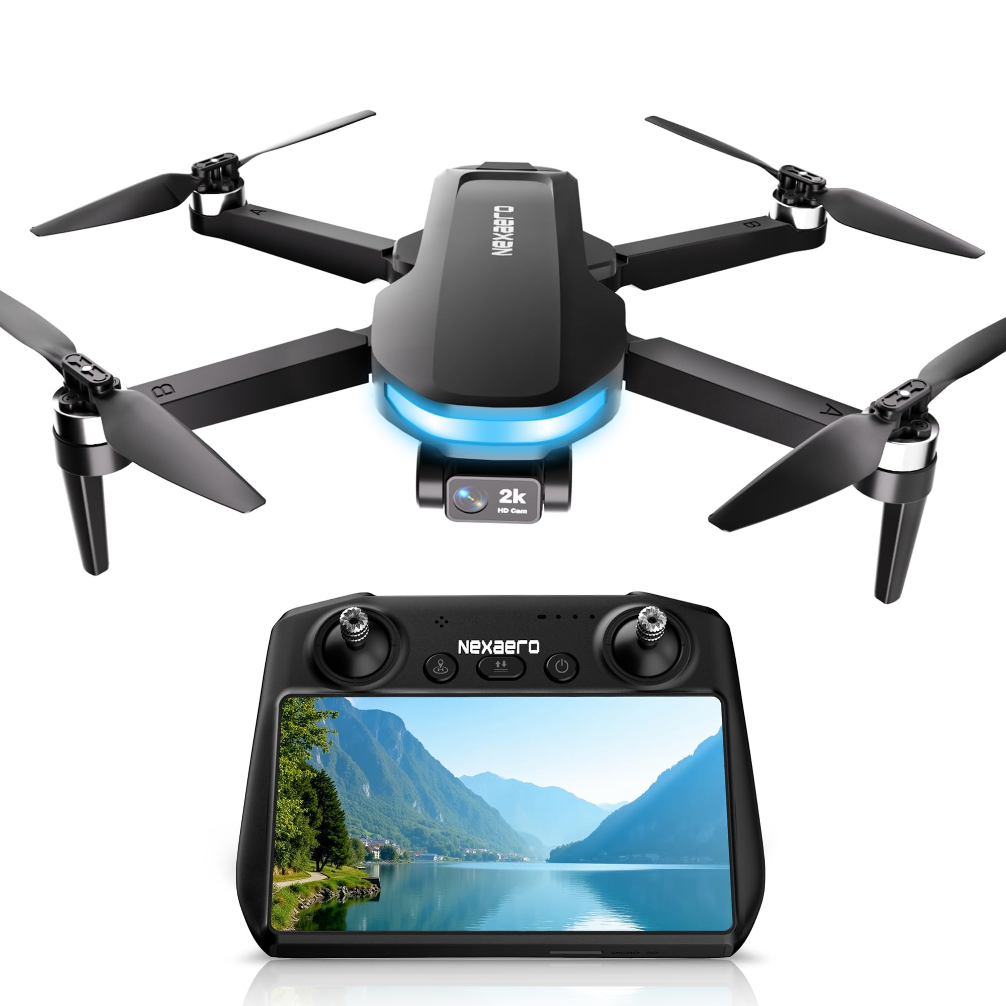 GPS Drone with EIS 2K Camera for Adults, 7.22 inch Screen on Remote Controller,FPV RC Drones with Al Track&Night Shot with Professional GPS,Auto