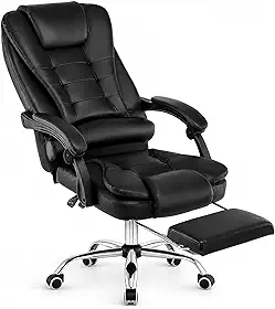 Cadeira de Escritório Presidente Ergonômica Reclinável Giratória Preta com Ajuste de Altura, Apoio Lombar, Apoio para os Pés, Braços Acolchoados – Conforto para Home Office e Escritório
