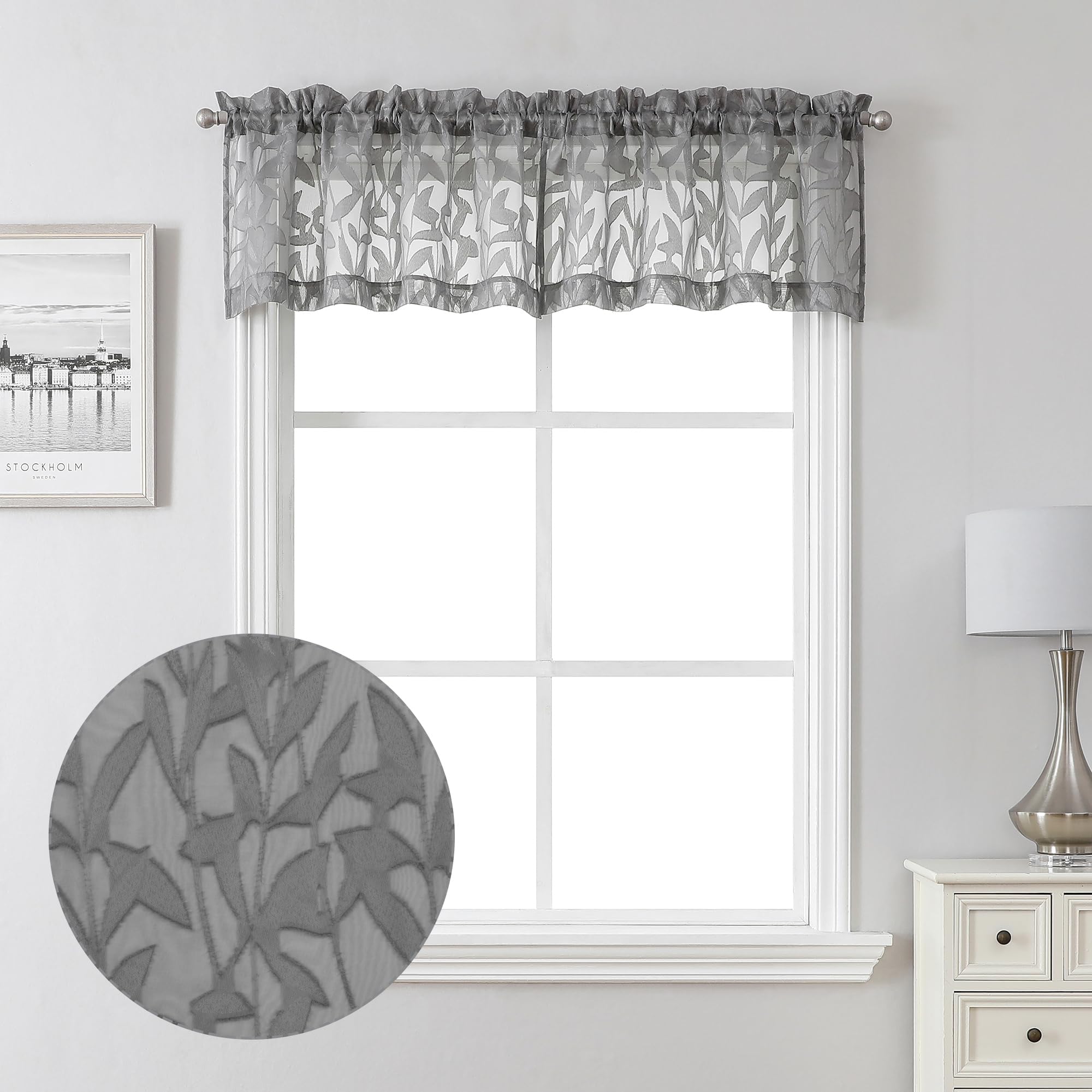 WPKIRA Delicate European Embroidered Floral Sheer Curtains Rod Pocket Royal Romantic Window Treatment Voile Curtain For Bedroom/Villa Natural Light Flow Luxury Tulle Curtain 1 Panel W54 X L96 Inch - View #5