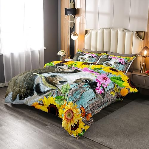 Miniatura 1 de Erosebridal Juego de edredón de vaca, tamaño matrimonial, juego de ropa de cama de girasol y mariposa para niños, niñas y adolescentes, juegos de