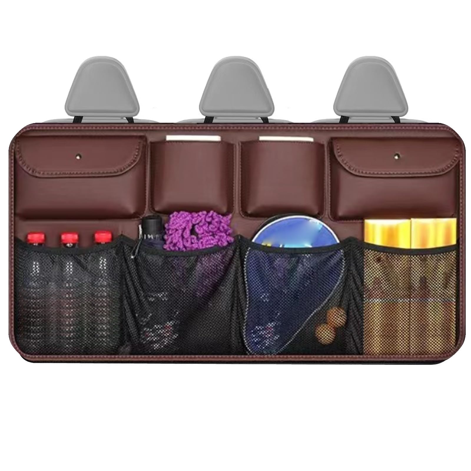HENYGEN Vehicle Trunk Storage Bag with Multiple Ventilated Compartments for SUV Sedan and Truck 48X88Cm Strong Storage Solution Premium Leather Automotive Rear Seat Holder