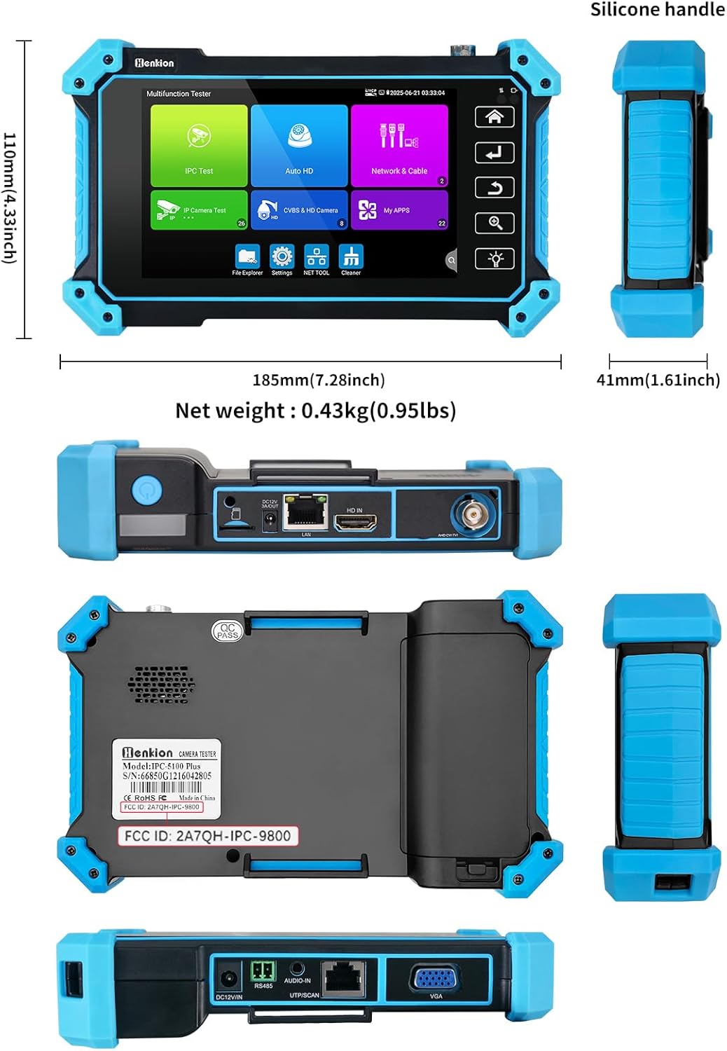 Henkion CCTV Tester,4K 12MP IP Camera Tester IPC Test 8MP TVI/CVI/AHD/CVBS Coaxial Camera Test 5.4 inch IPS Touch Screen, Cable Test,Network Tool,Support POE,WiFi,HD Input VGA IPC-5100 Plus