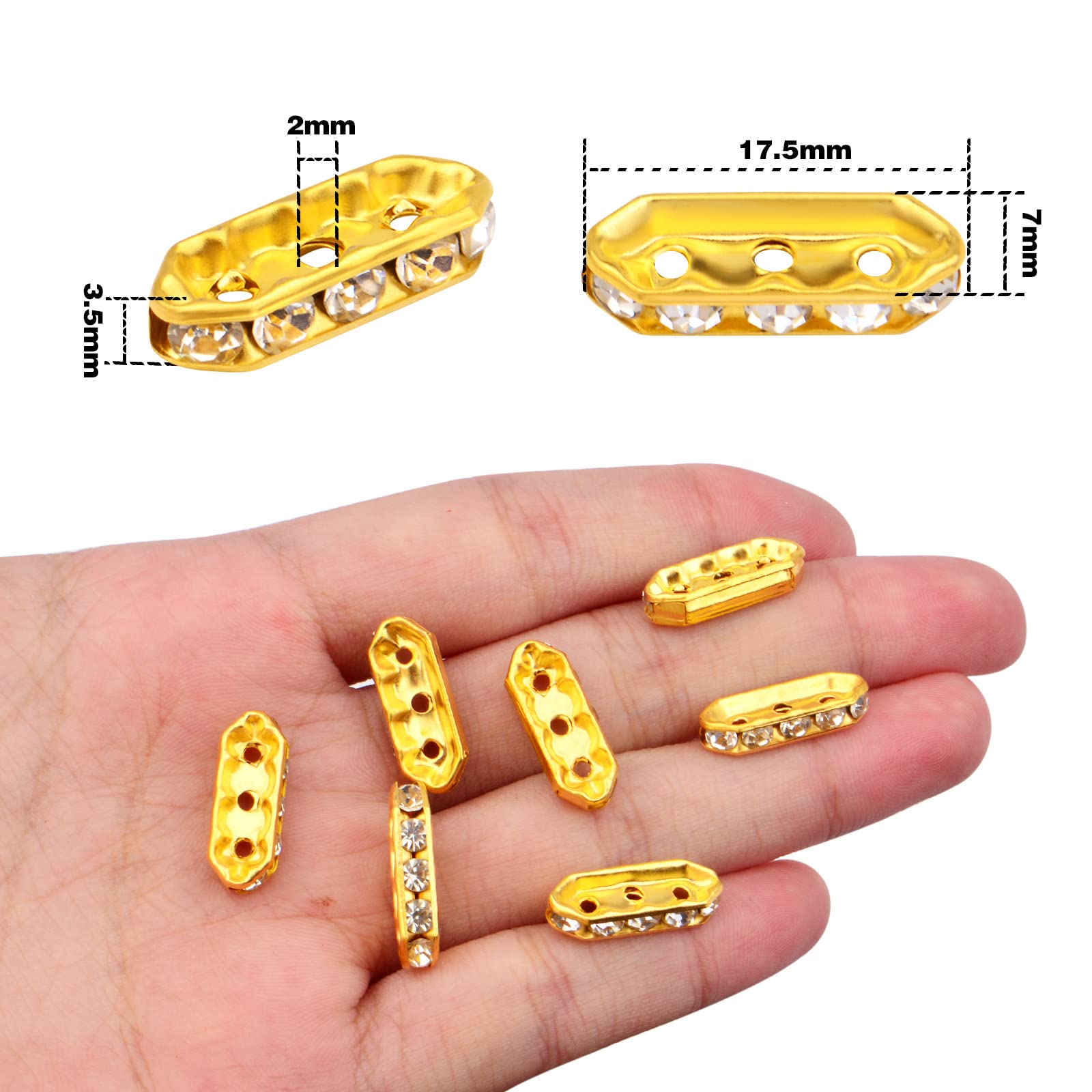 50 Stück Strass-Abstandshalter Mit 3 Löchern – 14k Gold Plattiert, Aus Messing, Für Schmuckbasteln, Ca. 18 Mm