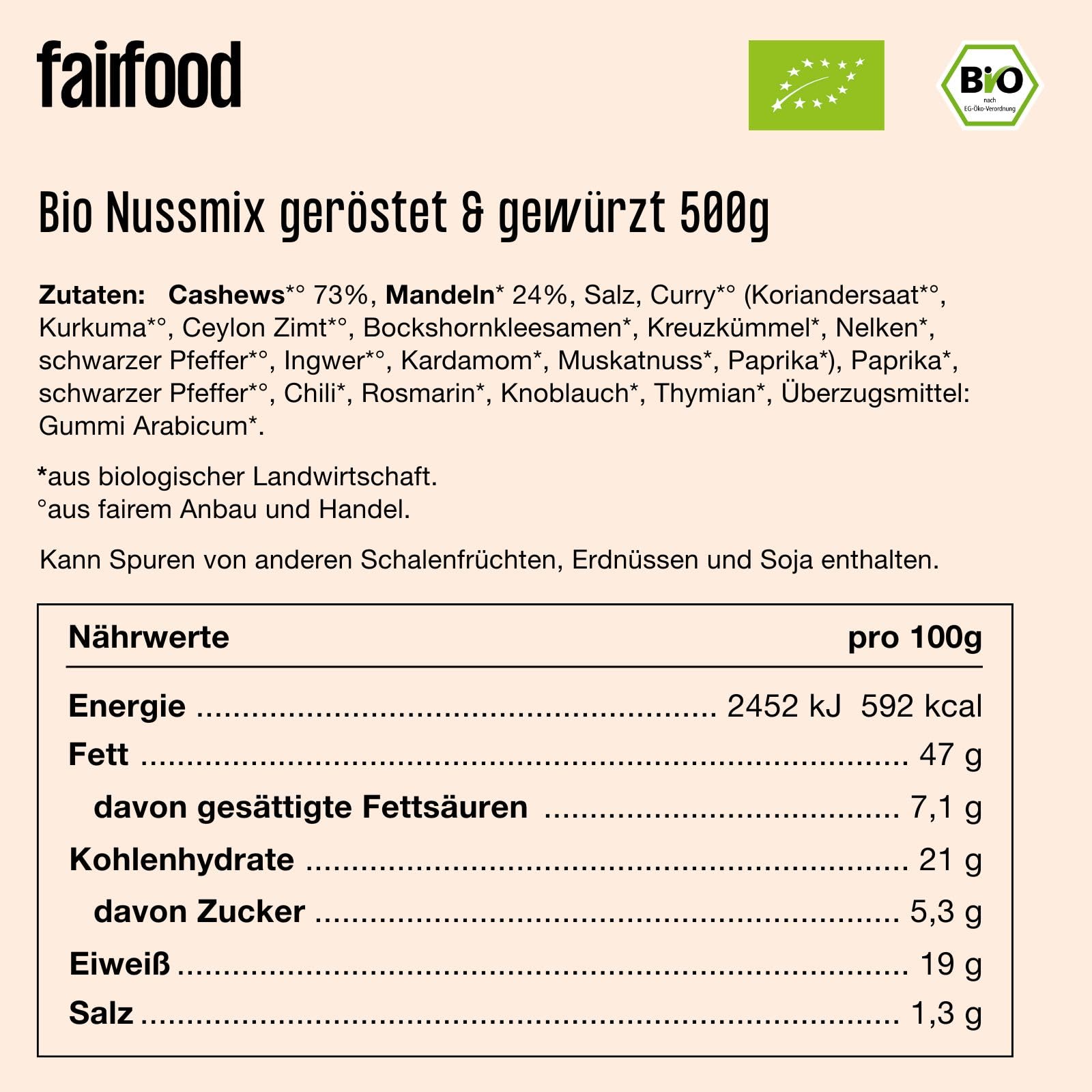 fairfood Freiburger Nuss-Mix geröstet & gesalzen (500 g) – Bio, Fair gehandelt & Vegan – Nussmischung mit Cashews & Mandeln – Ohne Öl geröstet in eigener Manufaktur