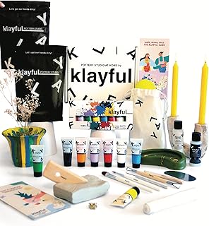 KLAYFUL – Kit de Cerâmica para Adultos com 3 kg de Argila Branca de Secagem ao Ar | Inclui Ferramentas, Pincéis, Tintas Clássicas | Decorações Artesanais e Oferece Arte Feita à Mão | Kit DIY