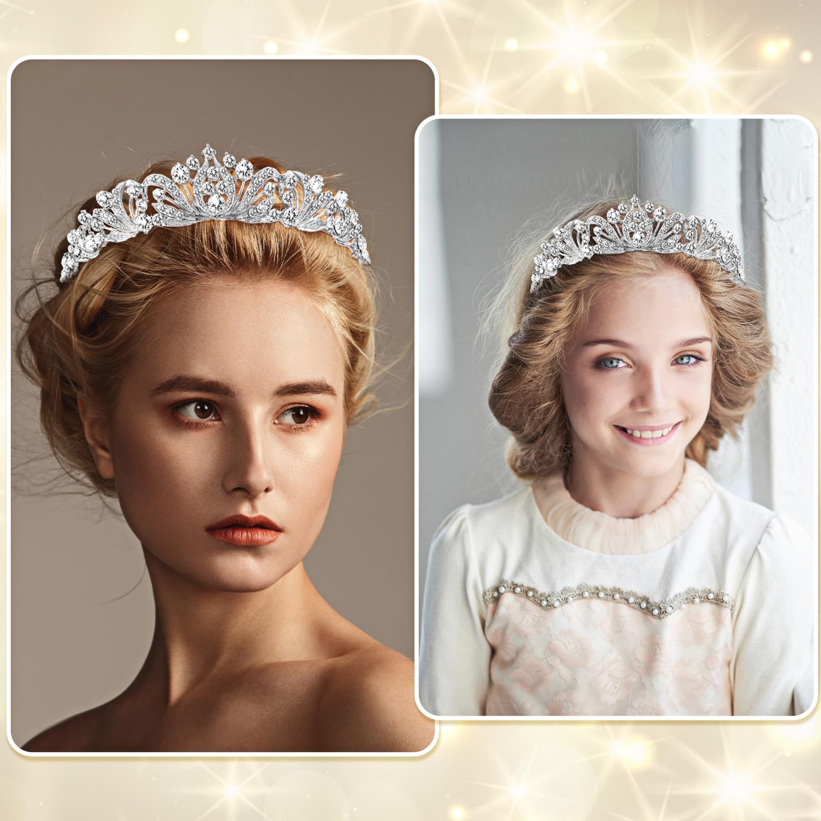 Lilbitty Silberne Strasskrone Prinzessin Tiara Diadem Elegante Krone Hochzeit Geburtstag Party Haaraccessoires