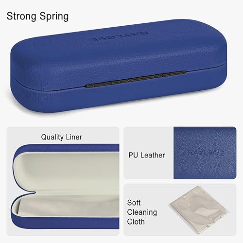 Miniatura 8 de RayLove Estuche rígido para lentes con paño de limpieza, funda protectora de piel sintética para lentes de sol