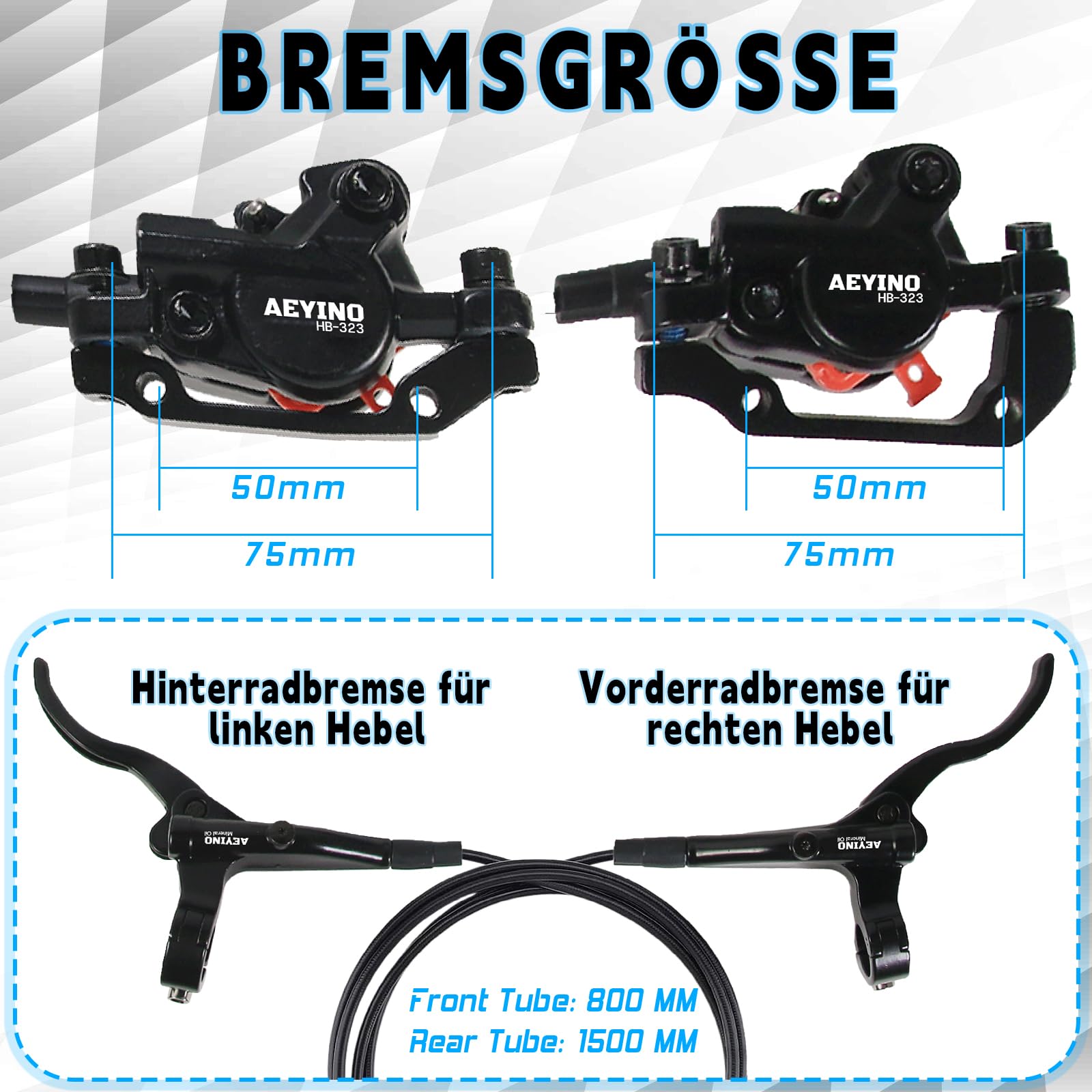 Kit freno a disco idraulico MTB, anteriore 800 mm, posteriore 1500 mm, set freni in lega di alluminio, pinze freno a 2 pistoni con adattatore universale is/PM / disco freno da 160 mm, per