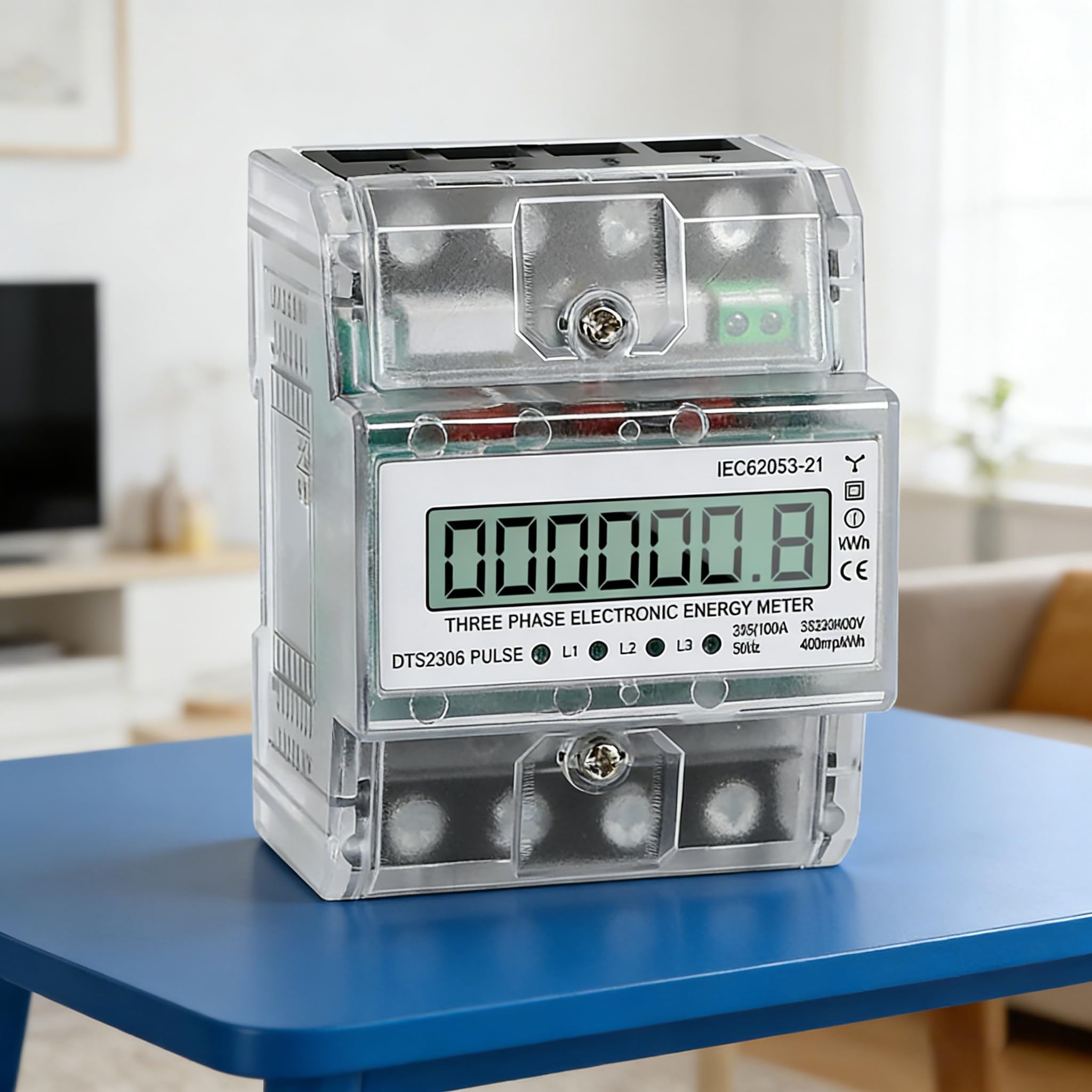 Contador de Corriente 3 Fases, Contador de Torsión 5-100A, Contador de Energía DIN 6+1 Puestos, 230/400V Contador Bidireccional Digital KWh Con Salida de Impulso