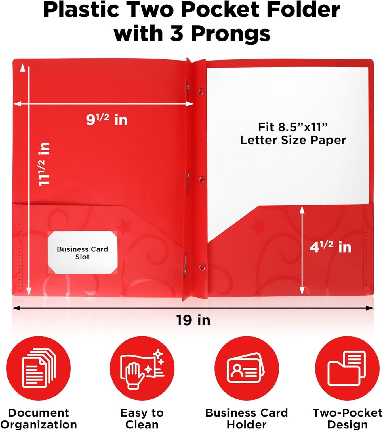 Darice 2-Pocket Plastic Folders, 24-Pack, Folder with Pockets, 3-Prong Colored File Folder Letter Size with Business Card Slot, Prongs for Document Organization - Back to School Supplies