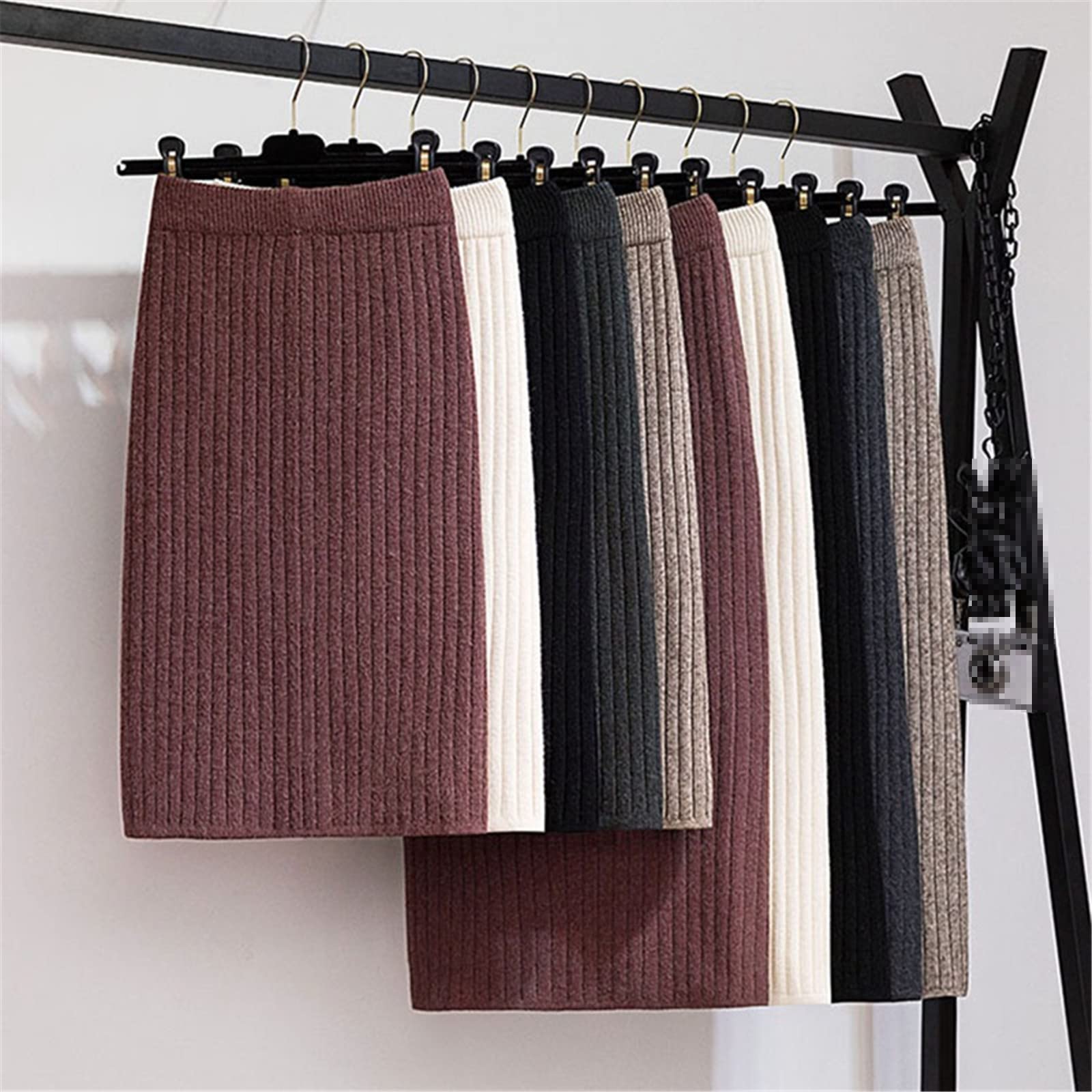 60-80 CM Banda Elastica Donne Gonne Autunno Inverno Caldo Maglia Gonna A Costine Mid-Lungo Gonna Nero