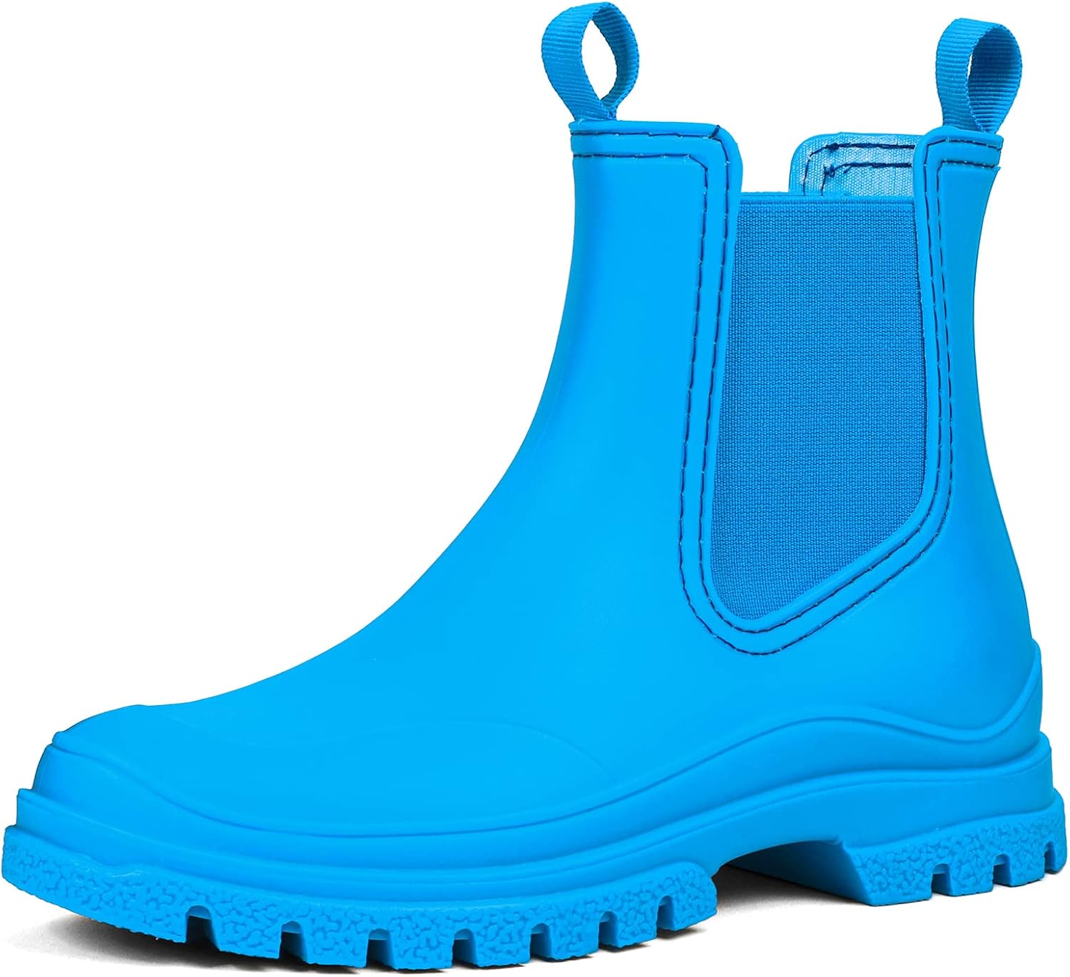 DKSUKO Women's Short Rain Boots Rubber Waterproof Garden Boots Elastic Slip On Ankle Chelsea Boot Fashion Insulated Rain Shoe for Outdoor Work Thick Sole (6 B(M) US, Lake blue)