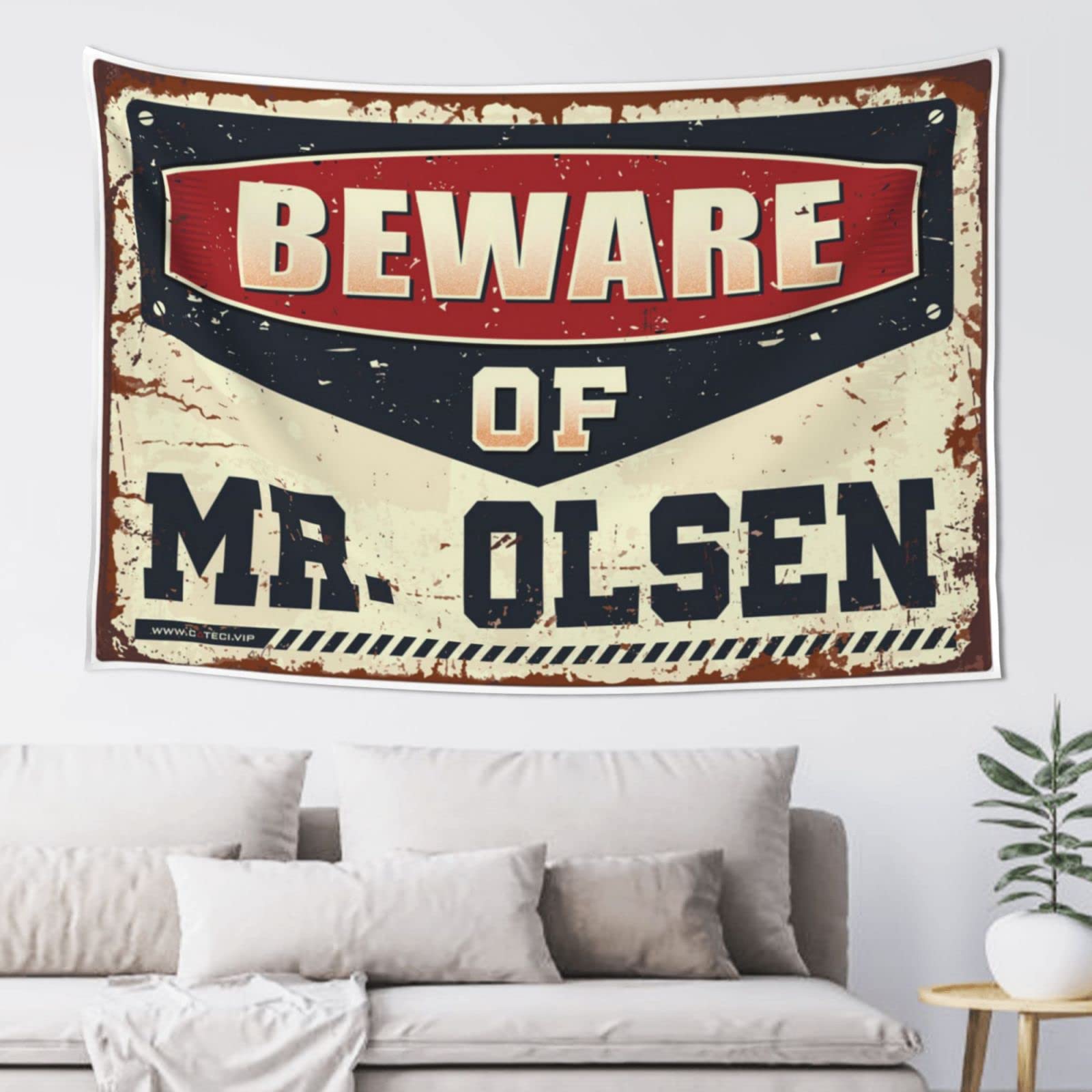 PRAVOXI Backyard Bar Decor Beware Of Mr. Olsen Tapestry Decor For Man Cave Stuff For Boys Room(100X150CM)