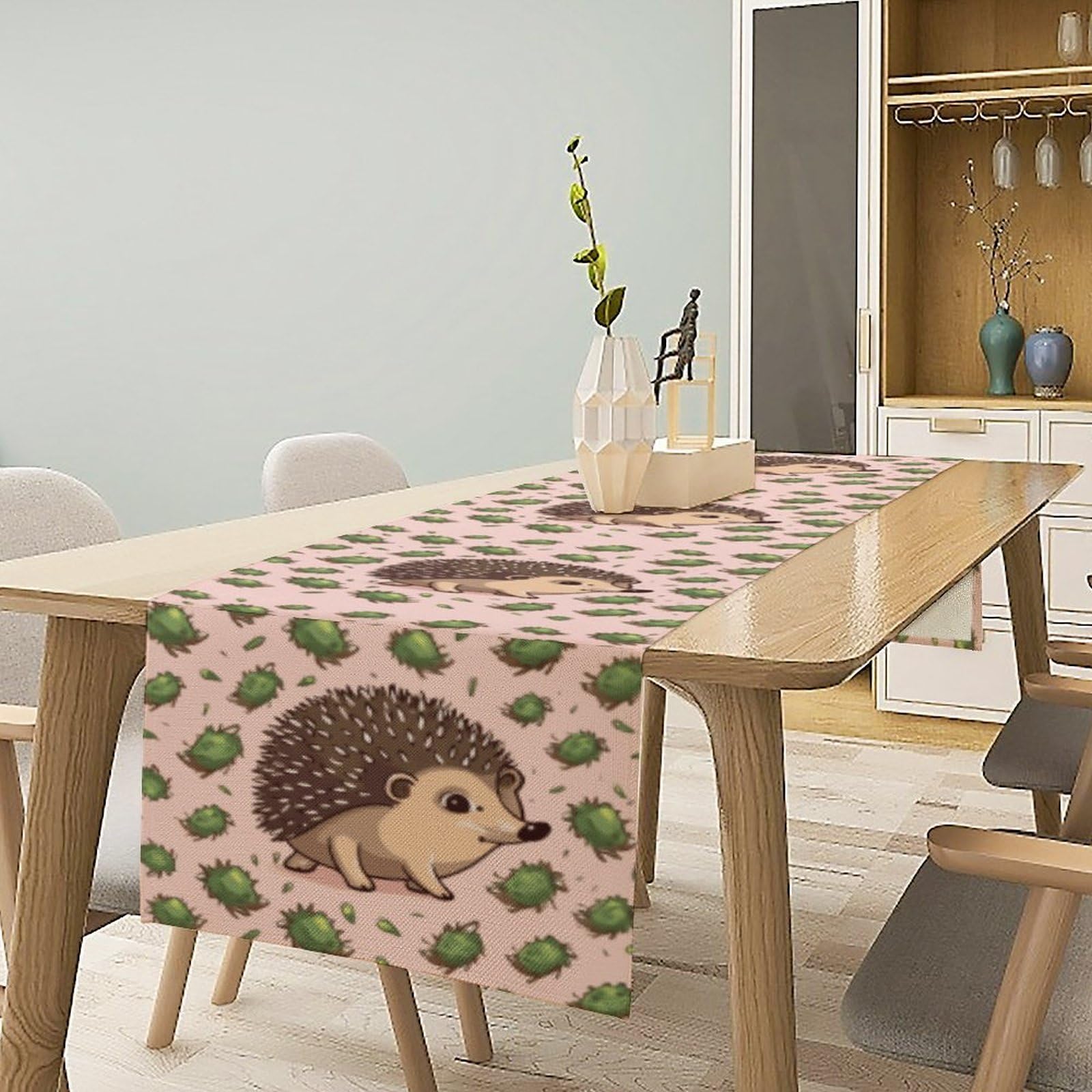 Cartoon Hedgehog Table Runner 13x72 Inch Linens Burlap Table Runner with Tassels Boho Farmhouse Table Runner for Kitchen Home Christmas Halloween Party Table Decor Tablecloth