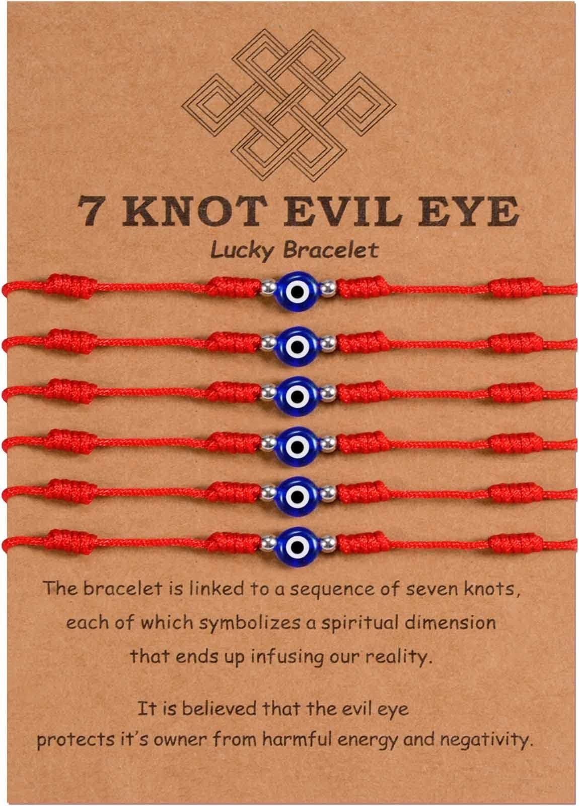 MANVEN 6 Piezas Pulsera Roja 7 Nudos Pulseras de Mal de Ojo Tejido a mano ajustable Amuleto de la suerte Kabbalah pulsera hilo rojo del destino Protección Para mujeres Hombres Niñas Niños