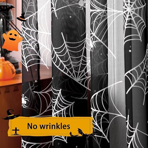 Miniatura 3 de Cortinas de Halloween para sala de estar, cortinas transparentes negras de 72 pulgadas de largo, 2 paneles de decoración de Halloween para el hogar,