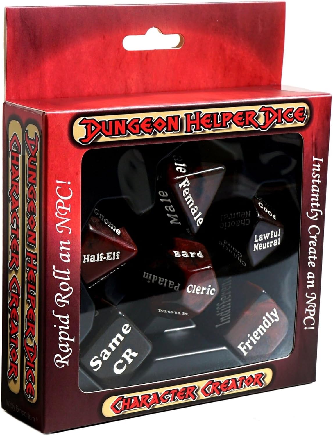 Dungeon Helper Dice Character Creator Dungeon Master NPC Character Randomizer 6 Dice Set Tabletop Role-Playing Games D&D Compatible Dungeons Dragons Other TTRPG Instant Roll Game Master DM GM with Bag