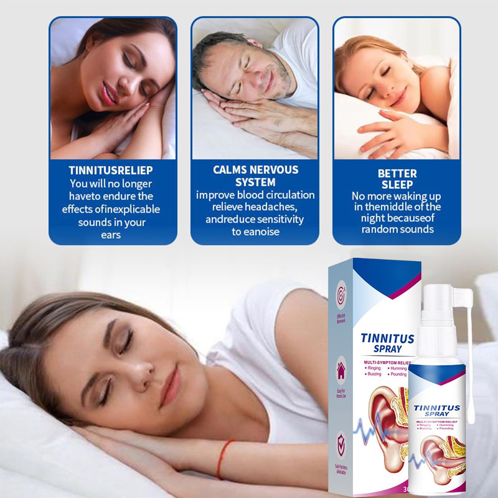Spray uditivo, 30 ml, spray portatile per alleviare il rumore, per il ripristino 'udito, per bambini, uomini, adulti, all'aperto, viaggi, casa