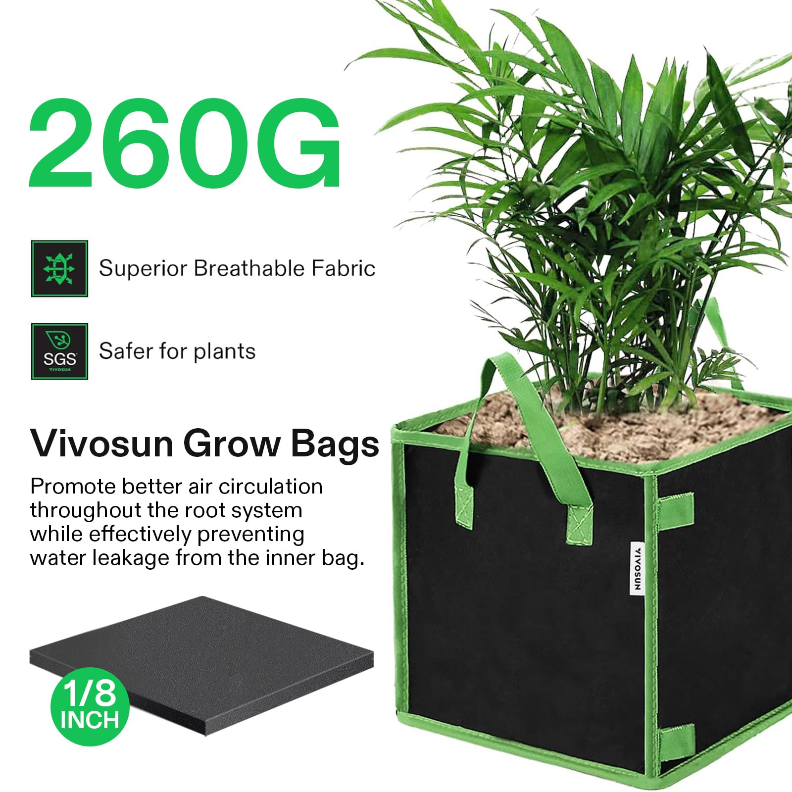 VIVOSUN Paquete de 5 Bolsas cuadradas de Cultivo de 10 galones, Bolsas de Tela Gruesa con Asas para jardín Interior y Exterior
