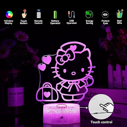 Miniatura 7 de Luz nocturna de anime 3D, lámpara de gatito, luz nocturna de gato para niños, luces de decoración de habitación de gatitos, linda lámpara con