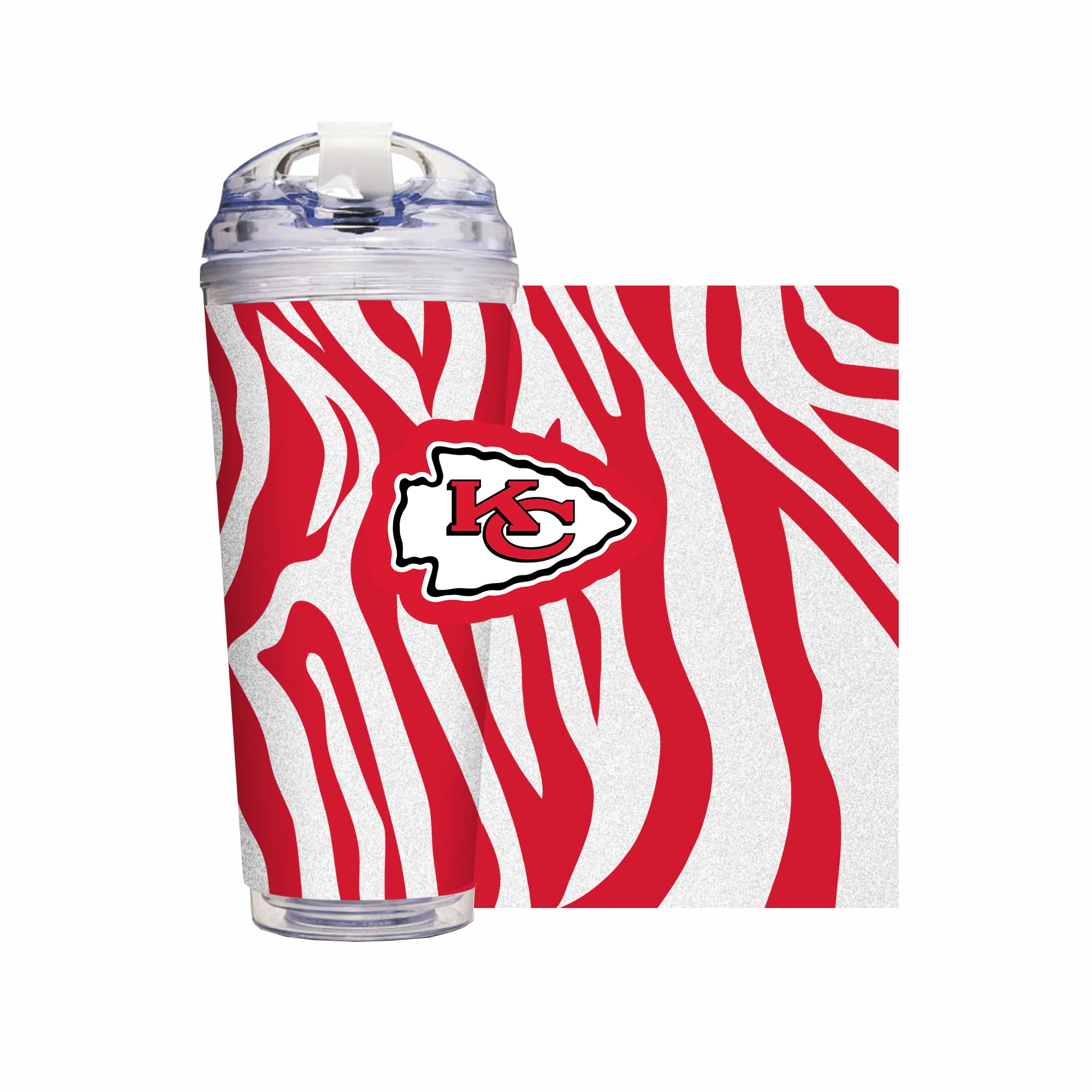 Rico Industries NFL Football Glitter 24oz Acrylic Glitter Tumbler with Hinged Lid, Officially Licensed Double Wall Tumbler with Straw