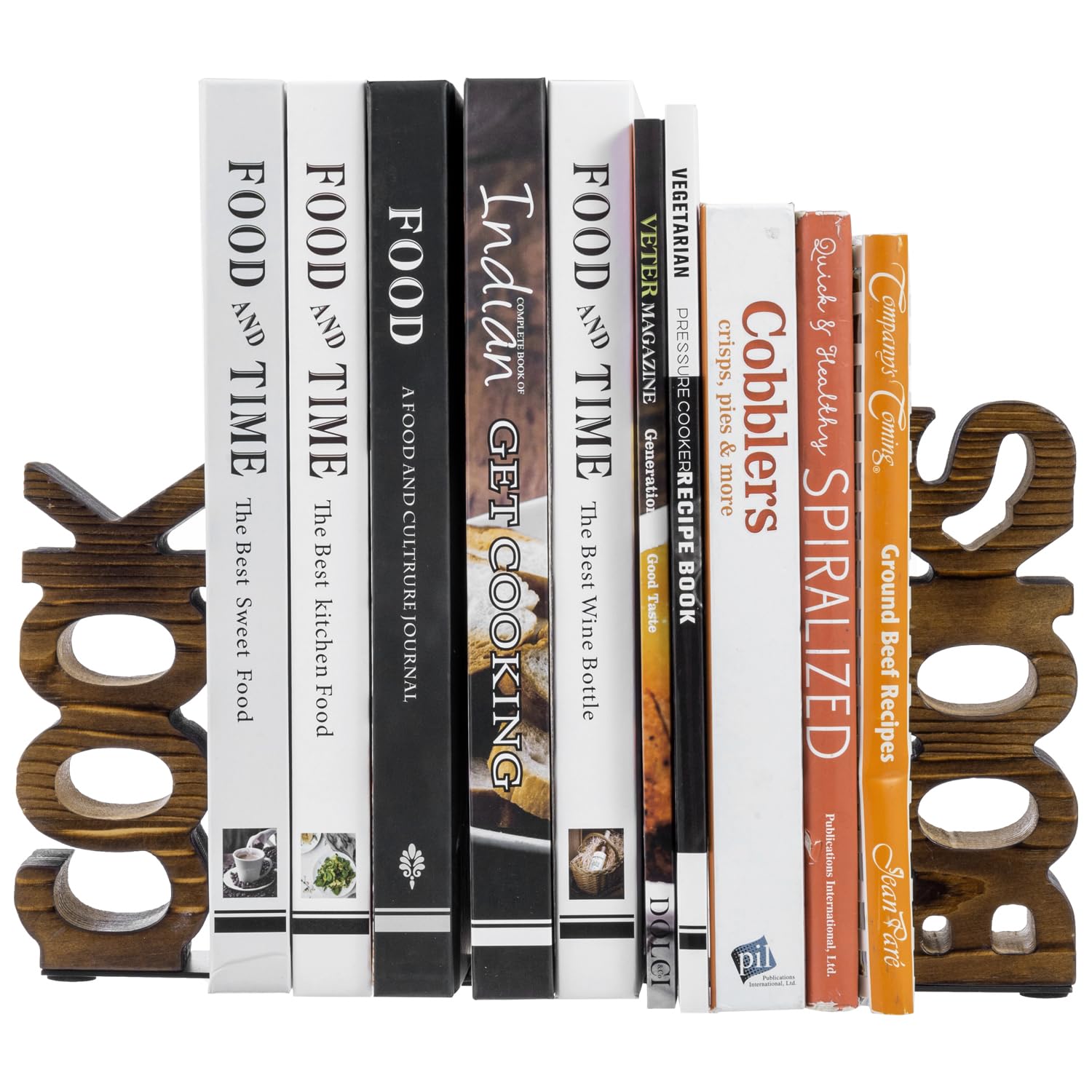 MyGift Rustic Burnt Wood Tabletop Cook and Books Decorative Bookends for Kitchen Countertop, Cookbook Display Holder 2 pc Set