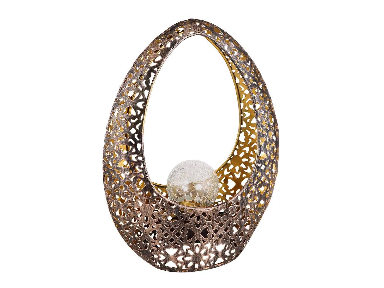 Lampada solare con sfera di vetro crackle, metallo color bronzo oro, altezza 27,5 cm