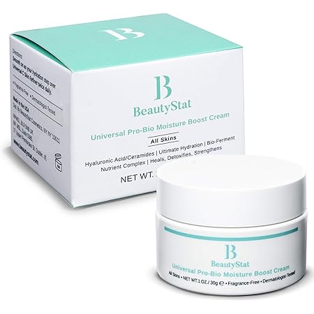 BeautyStat Cosmetics Universal Pro-Bio Moisture Boost Cream, Hyaluronic Acid Facial Skin Moisturizer, Natural Anti Aging, Anti Wrinkle (1 oz)