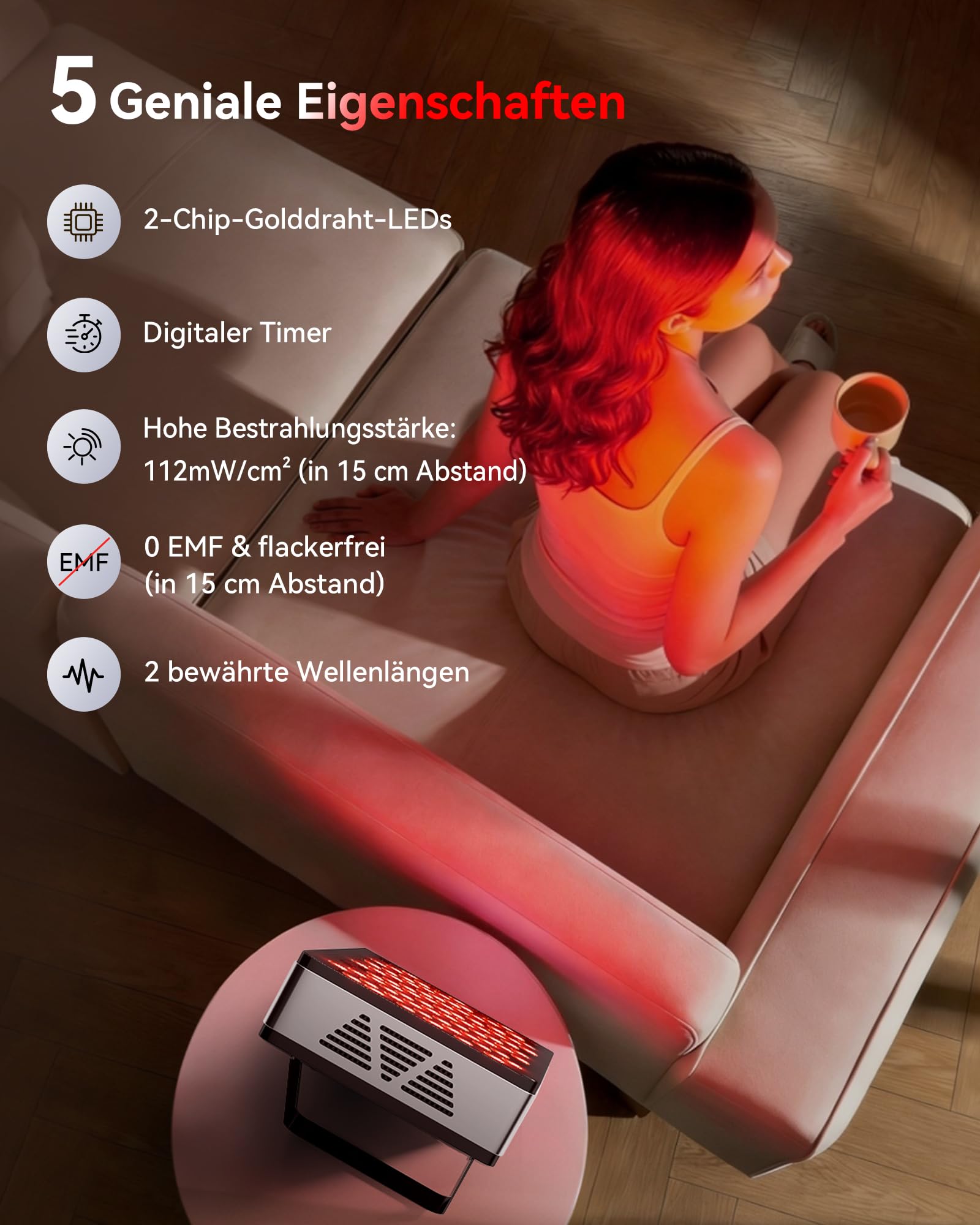 FliKEZE Rotlichttherapie Panel Lampe, 60 LEDs Red Light, Infrarotlampe BASIC 60