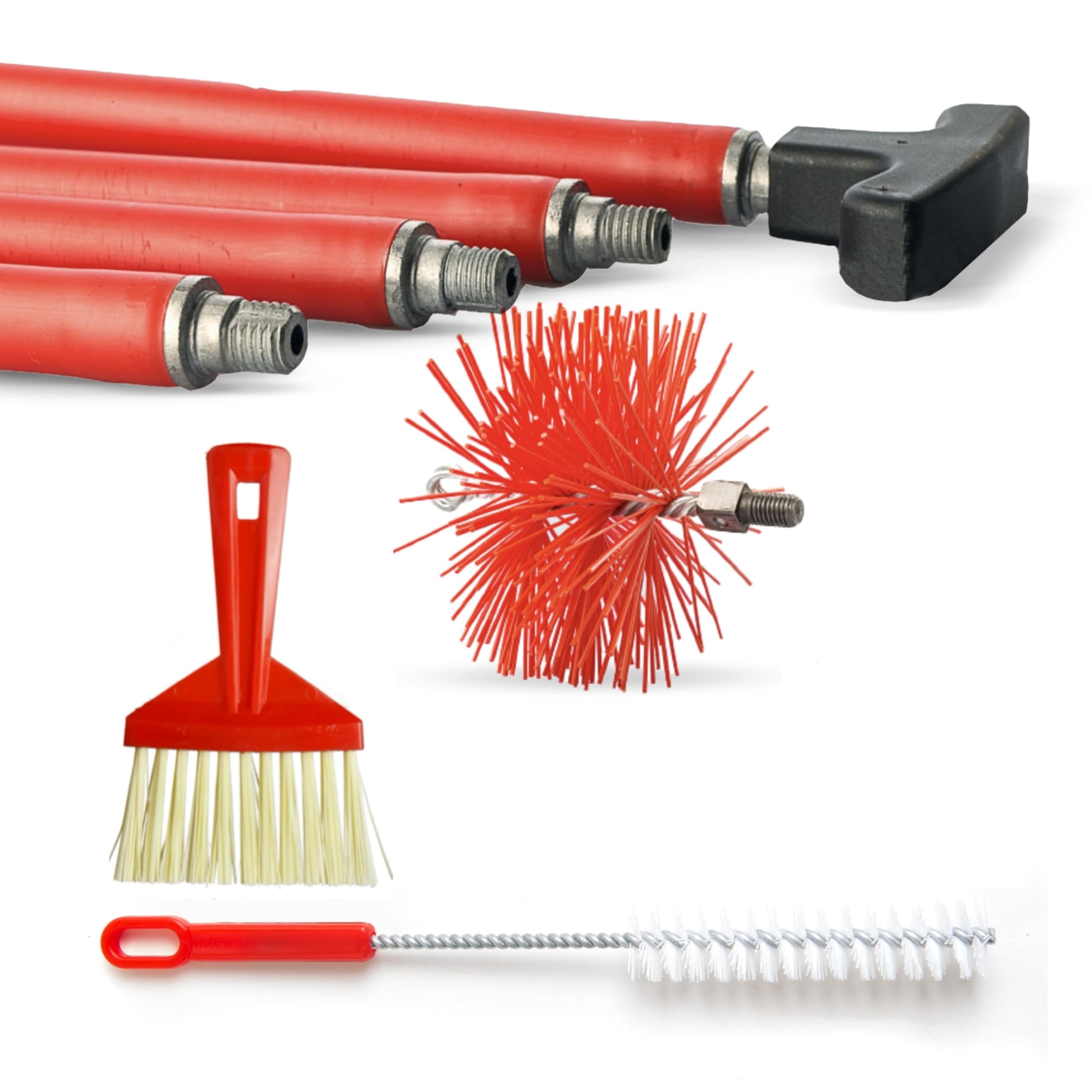 BARETTO Fireplace and Flue Cleaning Kit Ø 250 mm | Nylon Brush | 6 m Poles with 45° Curvature | Soot Removal, Chimney Sweep | Multipurpose Brush and Brush - 1