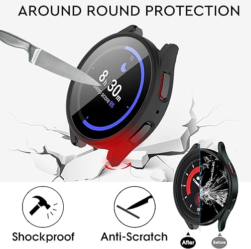 Miniatura 3 de Bougraite Paquete de 124 fundas para Samsung Galaxy Watch 54 de 1575 pulgadas con protector de pantalla de vidrio templado resistente al agua