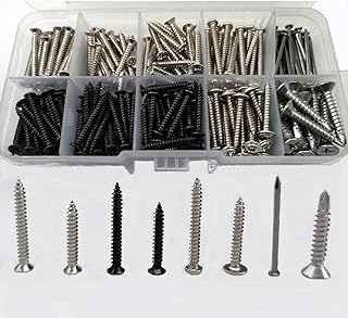 Nails and Wood Screws Assortment Kit, 350pcs Hardware Nails for Hanging Pictures, Small Wood Finishing Wall Nails, Self Tapping Screws for Metal and Black Screws Included
