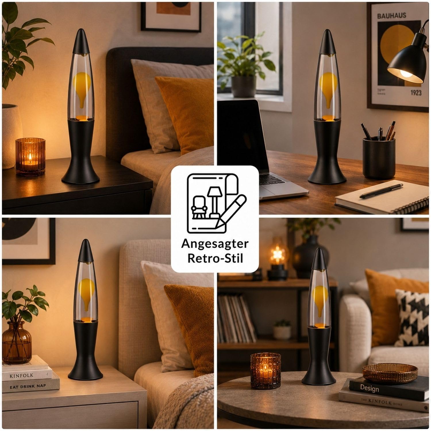 Lámpara de lava negro gris amarillo diseño retro 40 cm alto ROXY lámpara de sobremesa dormitorio salón