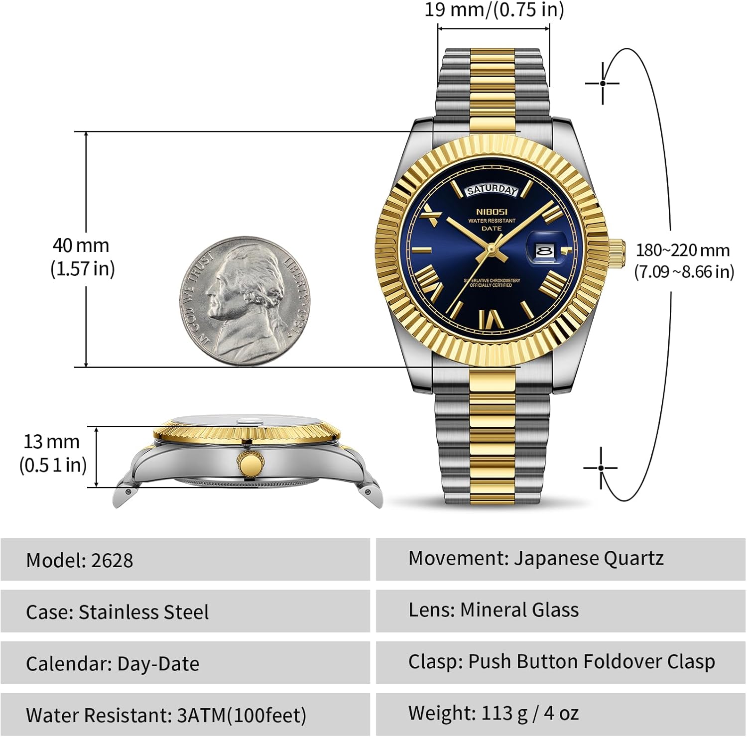 NIBOSI Men Watches Analog Quartz Stainless Steel Rose Gold Silver Watches for Men Waterproof Business Classic Desiger Wrist Watch with Day Date - Image 3