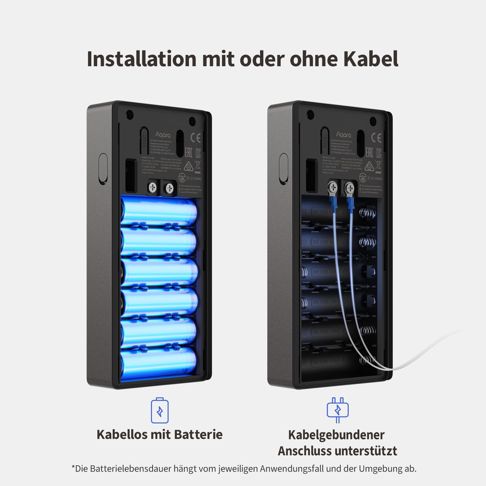 Aqara Smart Türklingel Kamera G410 mit Chime, 2k, Homekit-Sicherheits-Video, 2-Wege Audio, Integrierte Matter Hub, drahtlos/draht, unterstützt Apple Home, Google, Home-Assistant, 2.4G/5GHz WLAN, Grau