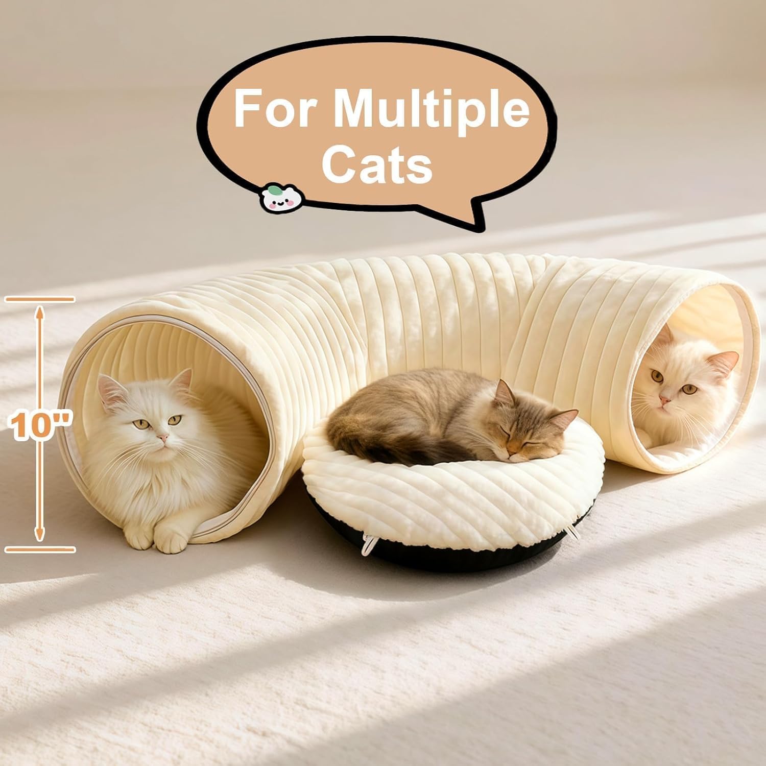 Cat Tunnel Bed with 40 Pcs Interactive Cat Toys, Cat Tube with Kitten Toys for Indoor Kittens, Collapsible Play Tunnel, White