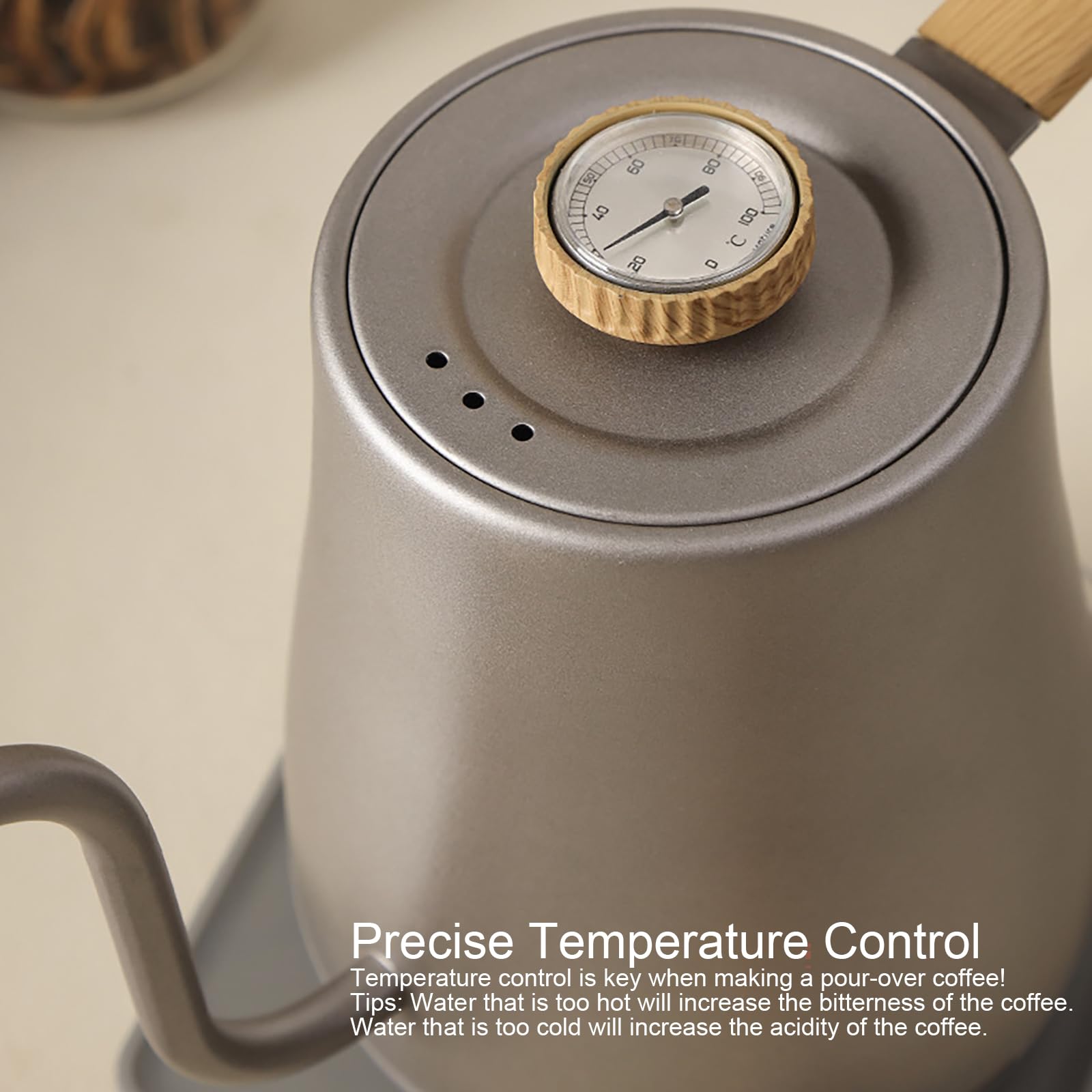 Gooseneck Digital Electric Kettle Set, 304 Stainless Steel Interior Programmed Temperatures with ±1℉ Temperature Control Function, 1000 Watt Rapid Boiling And Keep Warm Function,Silver