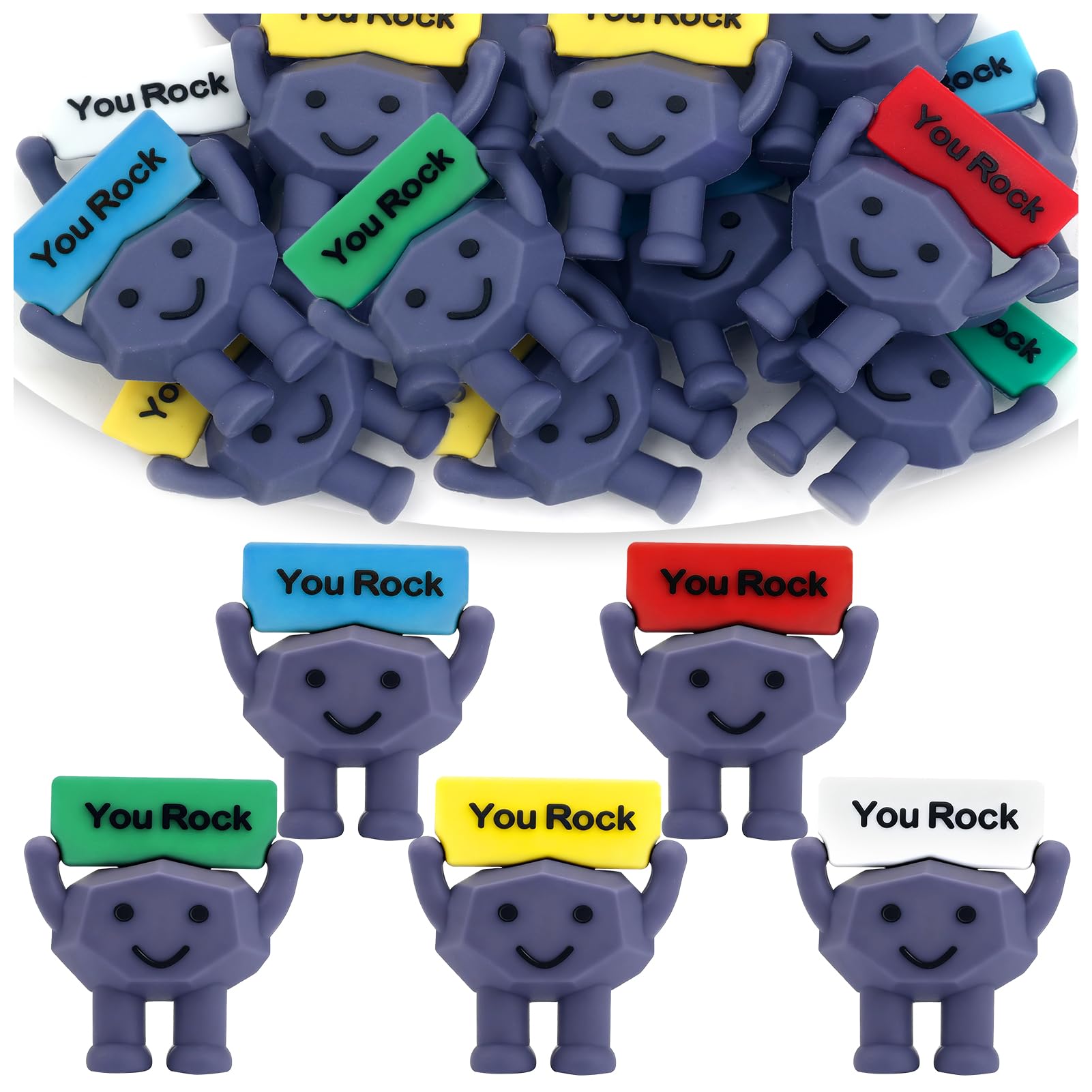 EYEOO 10 Pcs You Rock Mini Figures Desk Decor Inspirational Party Favors Encouragement Birthday Gifts for Women Men Motivational Rubber Rock Gifts for Friend Colleague Team Staff Teachers Coworker