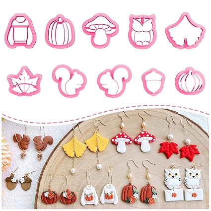 Keoker Polymer Clay Cutters for Fall - Acorn Clay Cutters for Earrings Making, 10 Shapes Autumn Clay Earrings Cutters, Clay Cutters for Polymer Clay Jewelry (Earrings Clay Cutters)