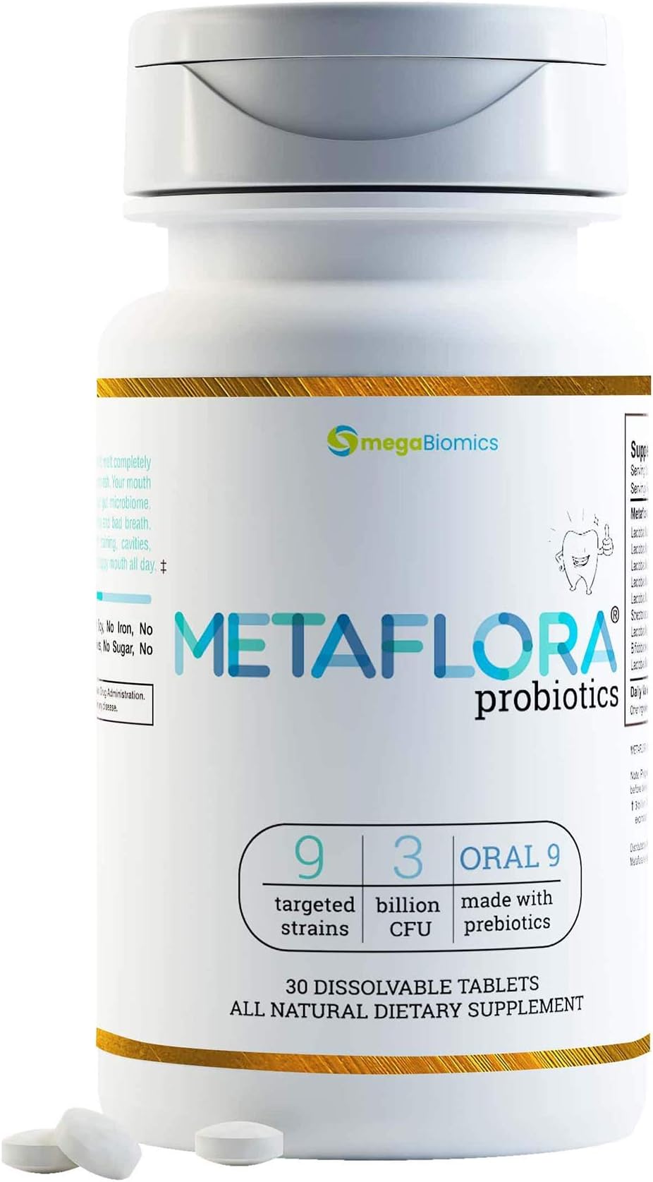 METAFLORA for Oral Health-Probiotic Supplements-9 Targeted Strains-3 Billion CFU Per Chewable Tablet-Sugar Free-30 Day Supply