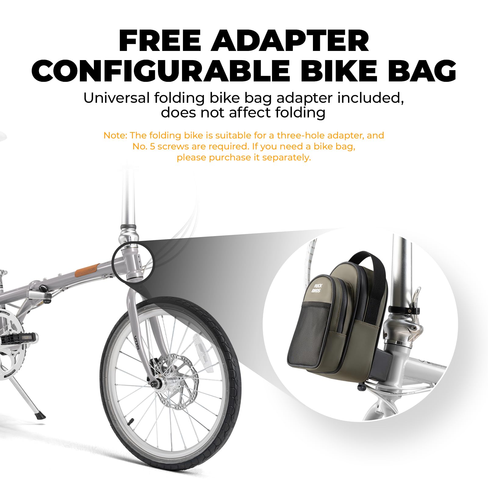ROCKBROS Vélo Pliant 20 Pouces Cadre Acier Chrome Molybdène 8 Vitesses Freins à Disque